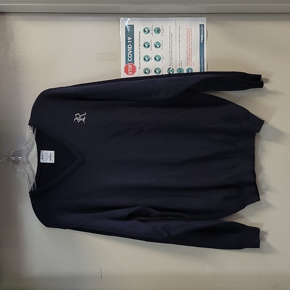 mens large navy blue with "R" v neck sweater - Picture 1 of 4